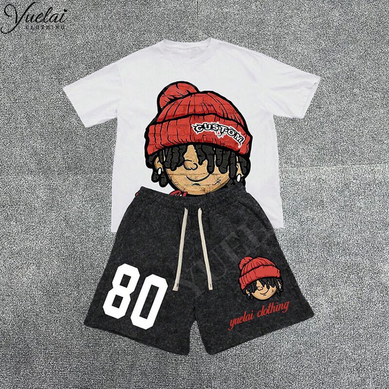 Men's T-Shirt Shorts Set Factory - OEM/ODM Custom High Quality Men's 100% Cotton Fashion Digital Printed Short Sleeve Set