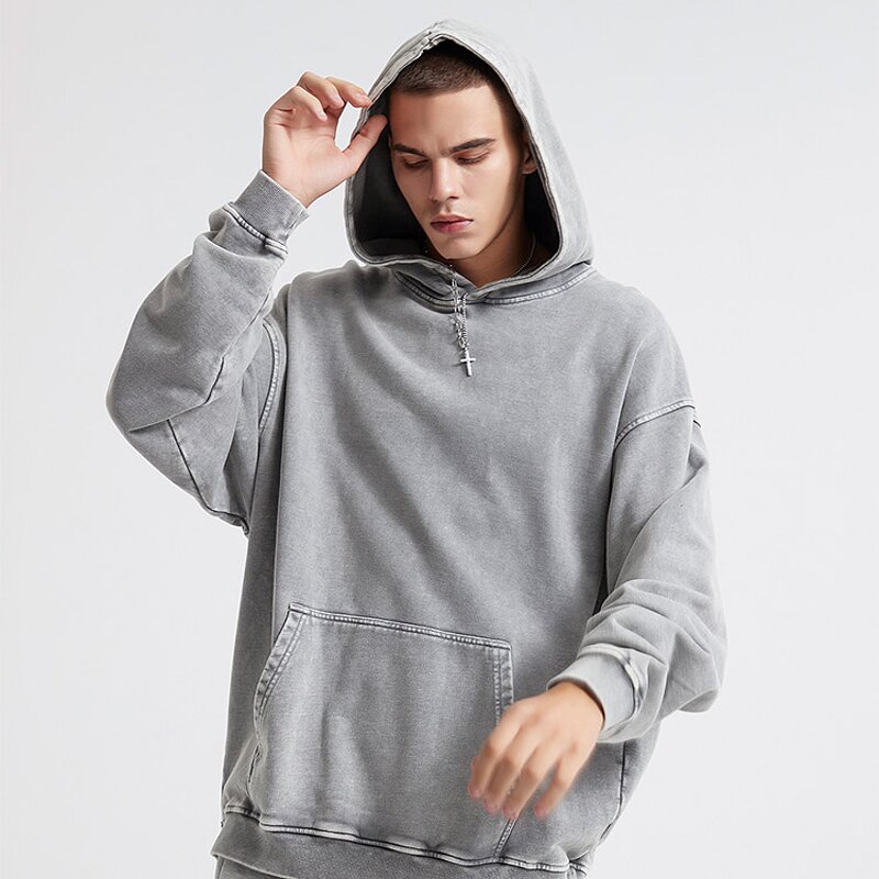 Hoodie Factory - OEM/ODM Custom Clothing Custom Grey Acid Wash Hoodie Oversized Loose