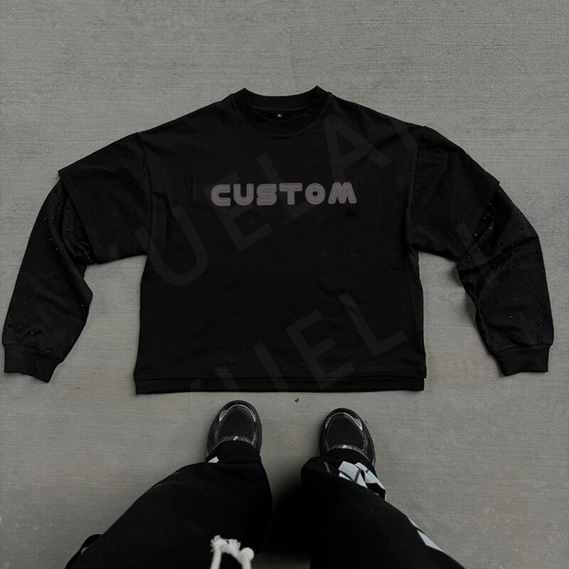 Men's Long Sleeve T-Shirt Factory - OEM/ODM Custom High Quality Men's Drop Shoulder Long Sleeve T-Shirt Hot Diamond 100% Cotton