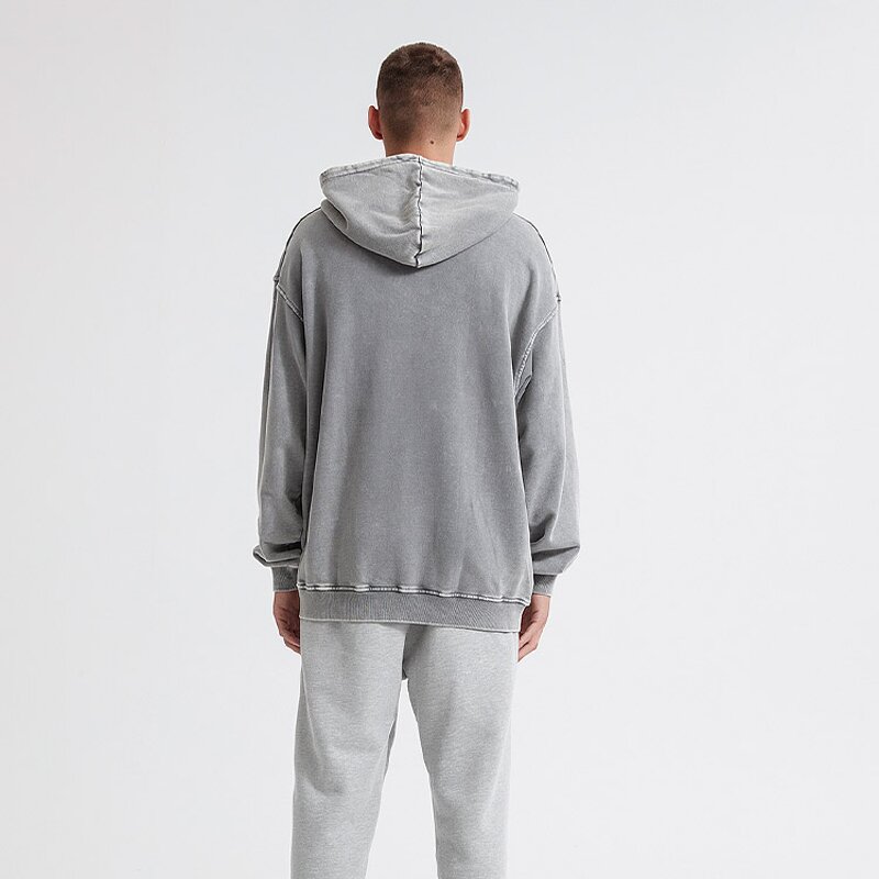Hoodie Factory - OEM/ODM Custom Clothing Custom Grey Acid Wash Hoodie Oversized Loose