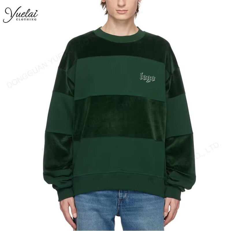 Crewneck Sweatshirt Manufacturer - OEM/ODM Custom Men's 400gsm Cotton Terry Crewneck Sweatshirt 3D Embroidered Color Block