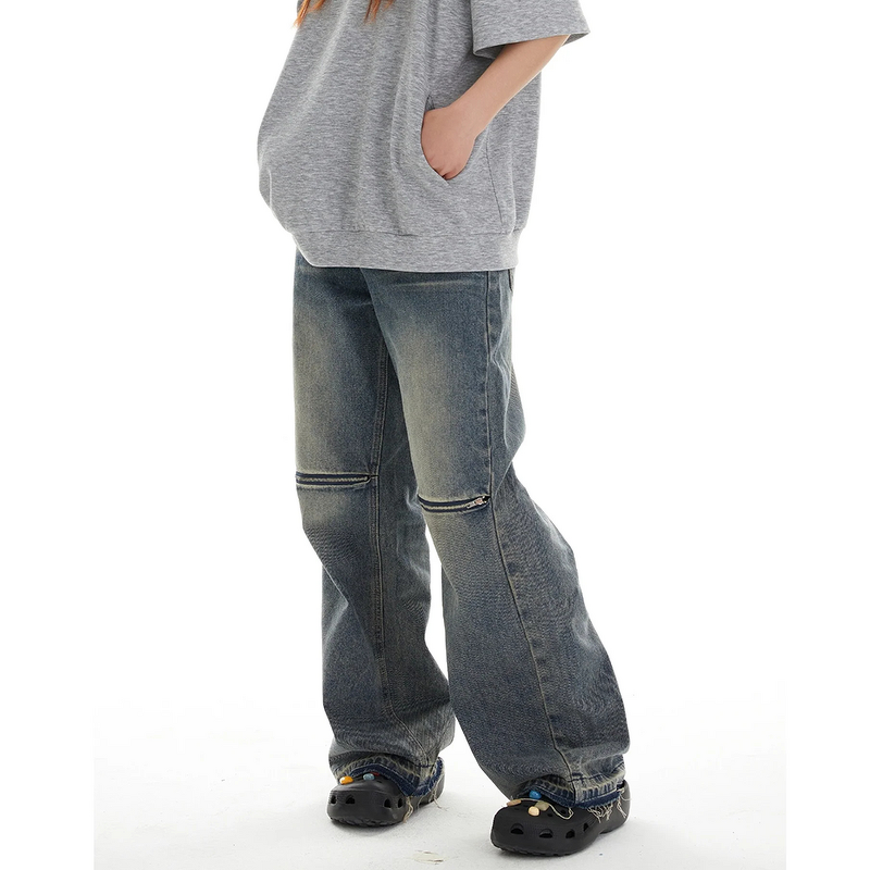 Men's Jeans Manufacturer - OEM/ODM Custom 2025 Y2K Men's Baggy Denim Flared Trousers Zipper Washed Jeans