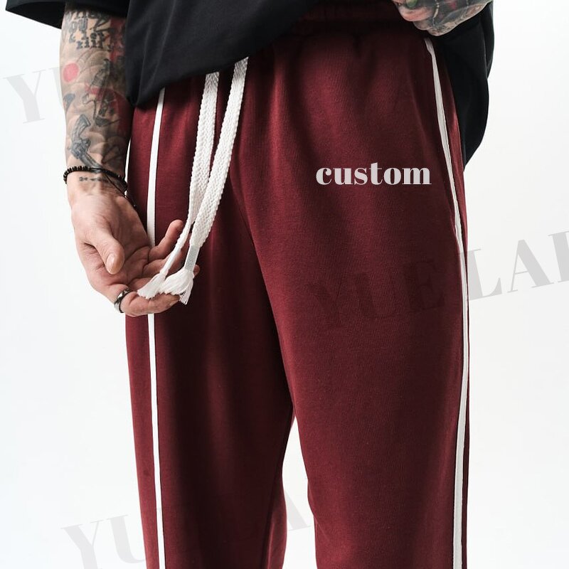Sweatpants Factory - OEM/ODM Custom Logo Fleece Cotton Sweatpants Striped Oversized Trackpants