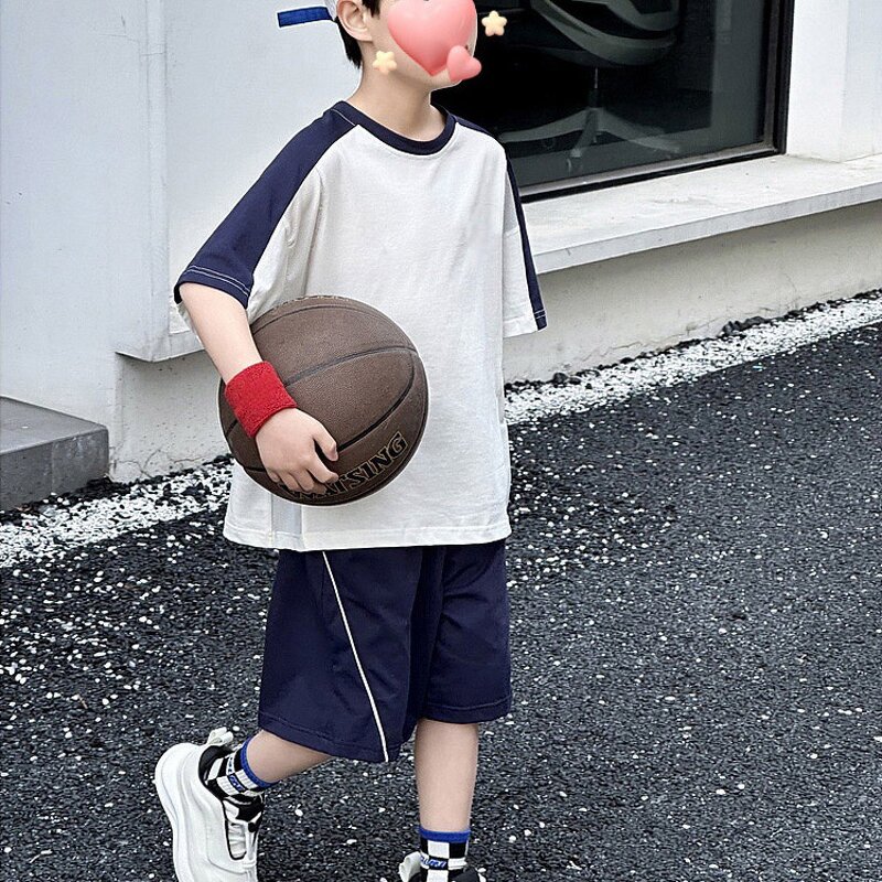 Boys Summer Suit Factory - OEM/ODM Custom 2025 Boys Summer Suit Pure Cotton Children's Sports Two-Piece Short-Sleeved