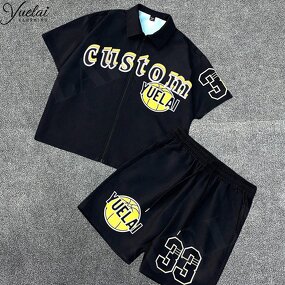 Men's Tops Shorts Set Manufacturer - OEM/ODM Custom Clothing Manufacturers Brand Graphic Printing Vintage Mens Loose Sport Set
