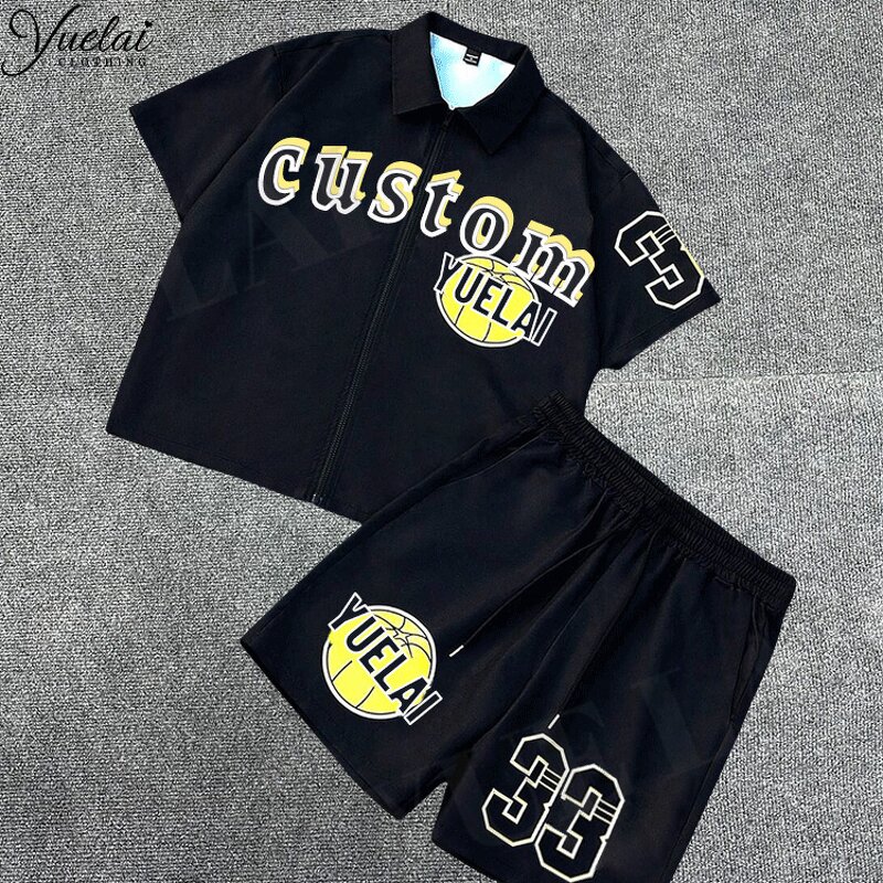 Men's Tops Shorts Set Manufacturer - OEM/ODM Custom Clothing Manufacturers Brand Graphic Printing Vintage Mens Loose Sport Set