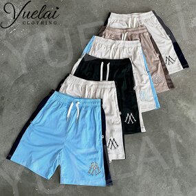 Embroidery Mesh Shorts Manufacturer - OEM/ODM Custom Logo Embroidery Mesh Shorts Color Block Sports Casual Loose Elastic
