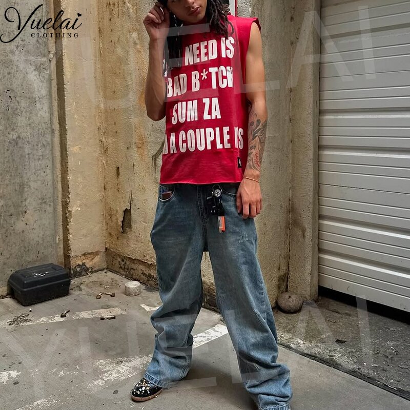 Cotton Vest Manufacturer - OEM/ODM Custom Logo High Quality Cotton Vest Silk Screen Printing Oversized Unisex Washed