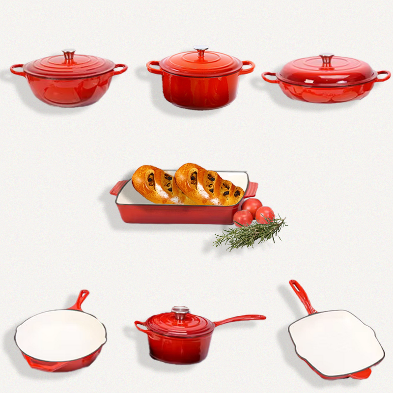 Cast Iron Dutch Oven Set Factory - OEM/ODM Custom 7-Piece Cast Iron Dutch Oven Cookware Set Enamel Coating for Oven Safety
