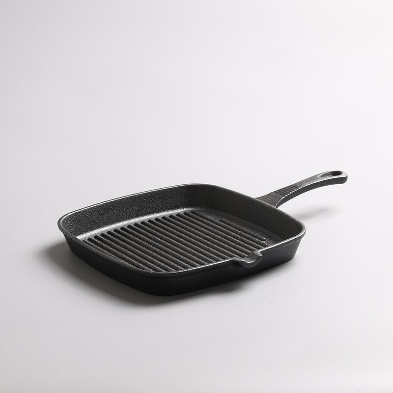 Cast Iron Steak Pan Manufacturer - OEM/ODM Custom Modern P24 Cast Iron Steak Pan Striped Square Enamel Exterior