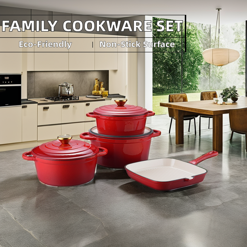 Cast Iron Cookware Set Manufacturer - OEM/ODM Custom Modern Design Enamel Non-Stick Cookware Set Metal Kitchen