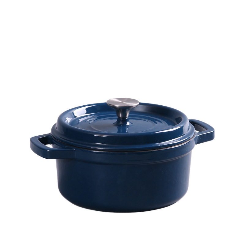 Cast Iron Enamel Soup Pot Factory - OEM/ODM Custom Cast Iron Enamel Double-Ear Soup Pot Uncoated Peacock Blue Stew Pot