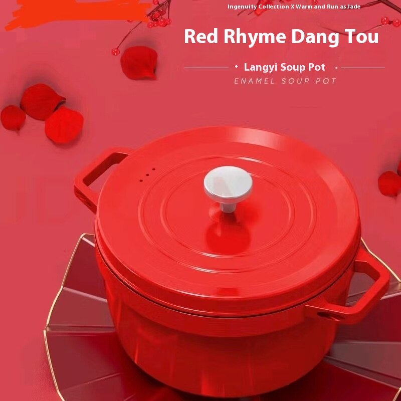 Soup Stew Pot Manufacturer - OEM/ODM Custom Direct Supply Red Soup Stew Pot Double Handle Binaural Non-Stick Enamel Classic