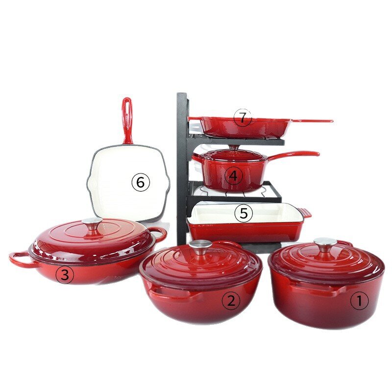 Cast Iron Enamel Cookware Set Factory - OEM/ODM Custom Classic Sustainable Seven-Piece Cast Iron Enamel Cookware Set