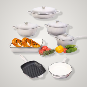 Cast Iron Dutch Oven Set Factory - OEM/ODM Custom 7-Piece Cast Iron Dutch Oven Cookware Set Enamel Coating for Oven Safety