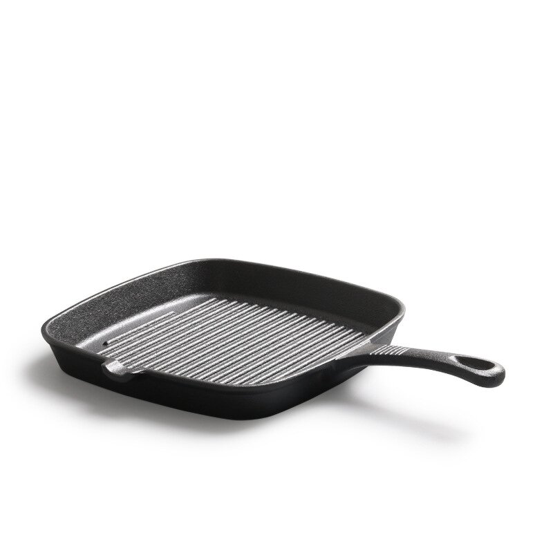 Cast Iron Steak Pan Manufacturer - OEM/ODM Custom Modern P24 Cast Iron Steak Pan Striped Square Enamel Exterior