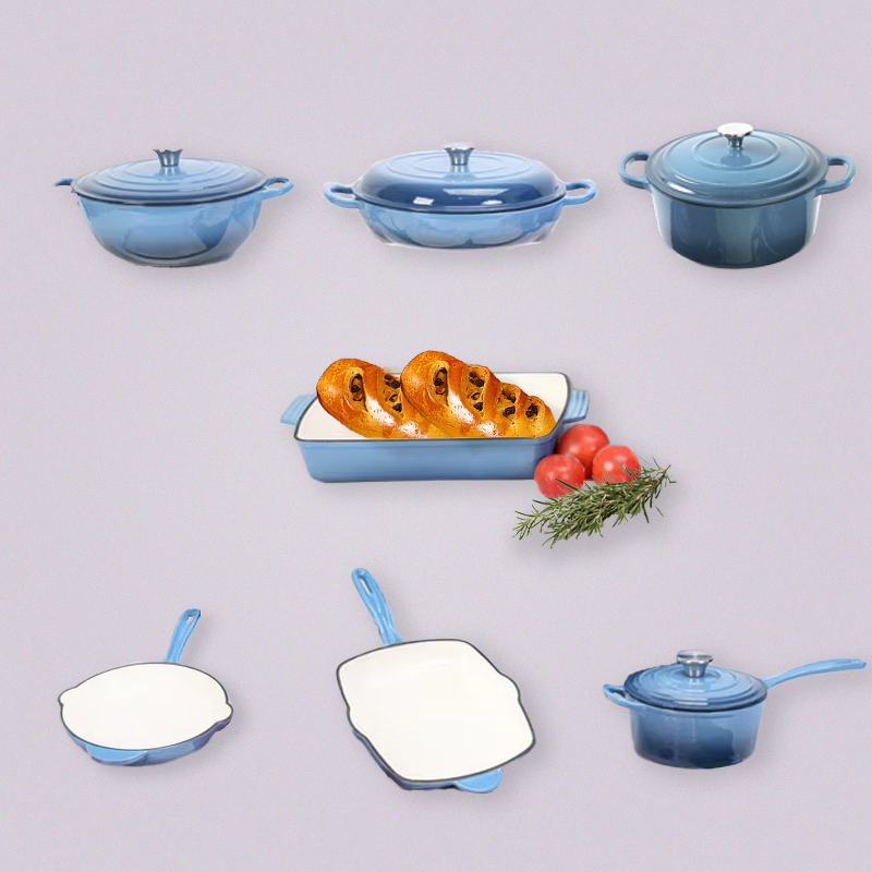 Cast Iron Dutch Oven Set Factory - OEM/ODM Custom 7-Piece Cast Iron Dutch Oven Cookware Set Enamel Coating for Oven Safety