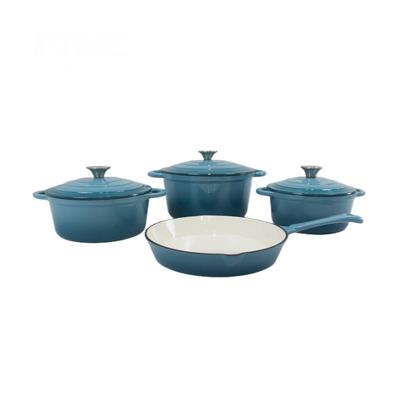 Cast Iron Enamel Pot Set Manufacturer - OEM/ODM Custom Factory-Produced 4-Piece Classic Design Cast Iron Enamel Pot Set