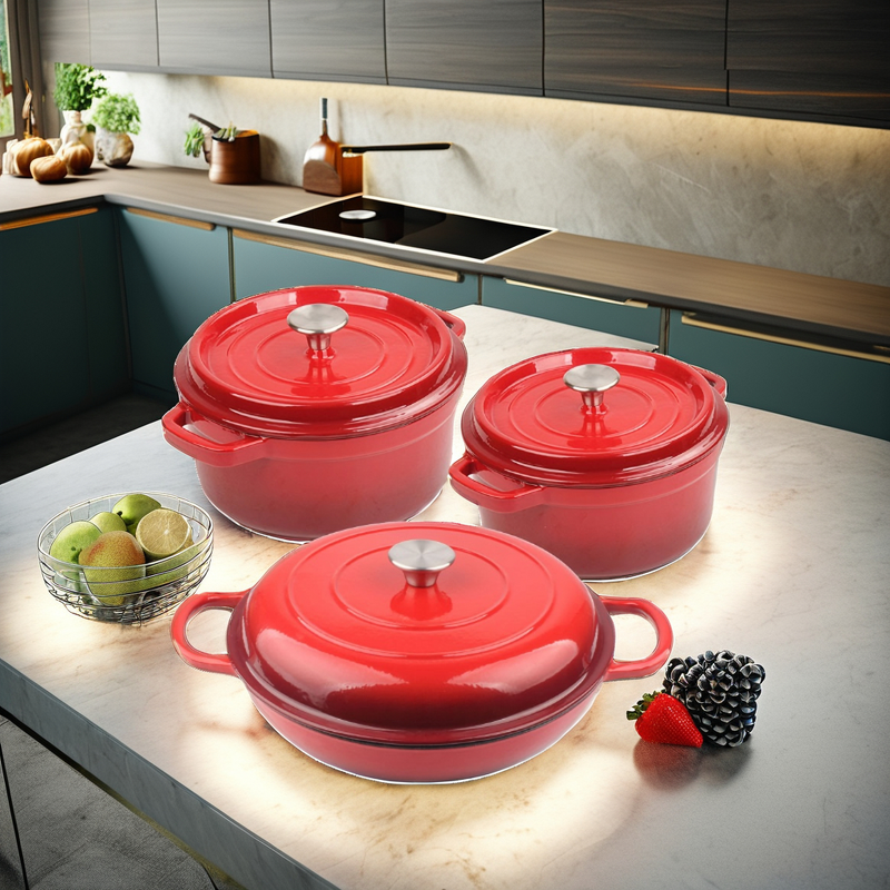Enameled Cast Iron Cookware Set Factory - OEM/ODM Custom 3-Piece Enameled Cast Iron Cookware Set Custom Colors Dutch Oven