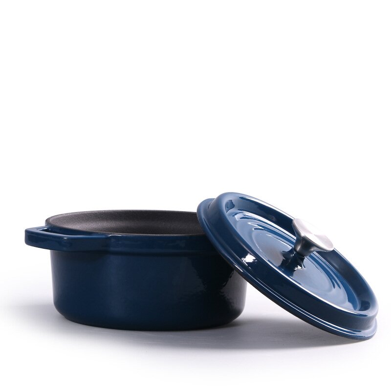 Cast Iron Enamel Soup Pot Factory - OEM/ODM Custom Cast Iron Enamel Double-Ear Soup Pot Uncoated Peacock Blue Stew Pot