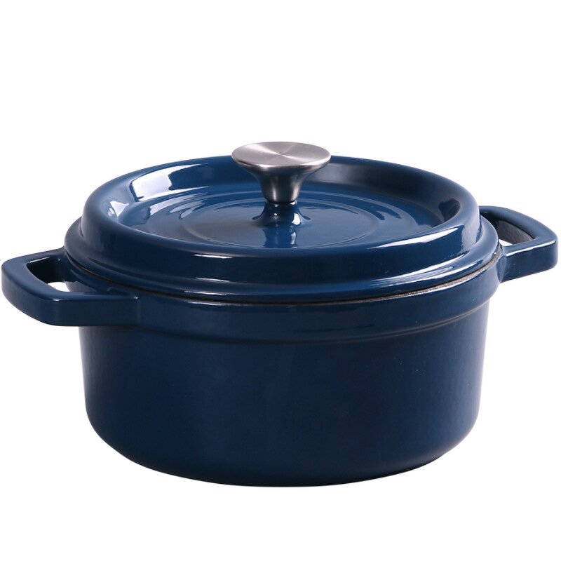 Cast Iron Enamel Soup Pot Factory - OEM/ODM Custom Cast Iron Enamel Double-Ear Soup Pot Uncoated Peacock Blue Stew Pot