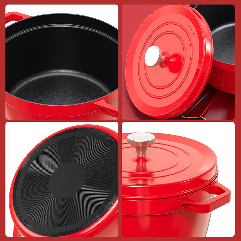 Soup Stew Pot Manufacturer - OEM/ODM Custom Direct Supply Red Soup Stew Pot Double Handle Binaural Non-Stick Enamel Classic