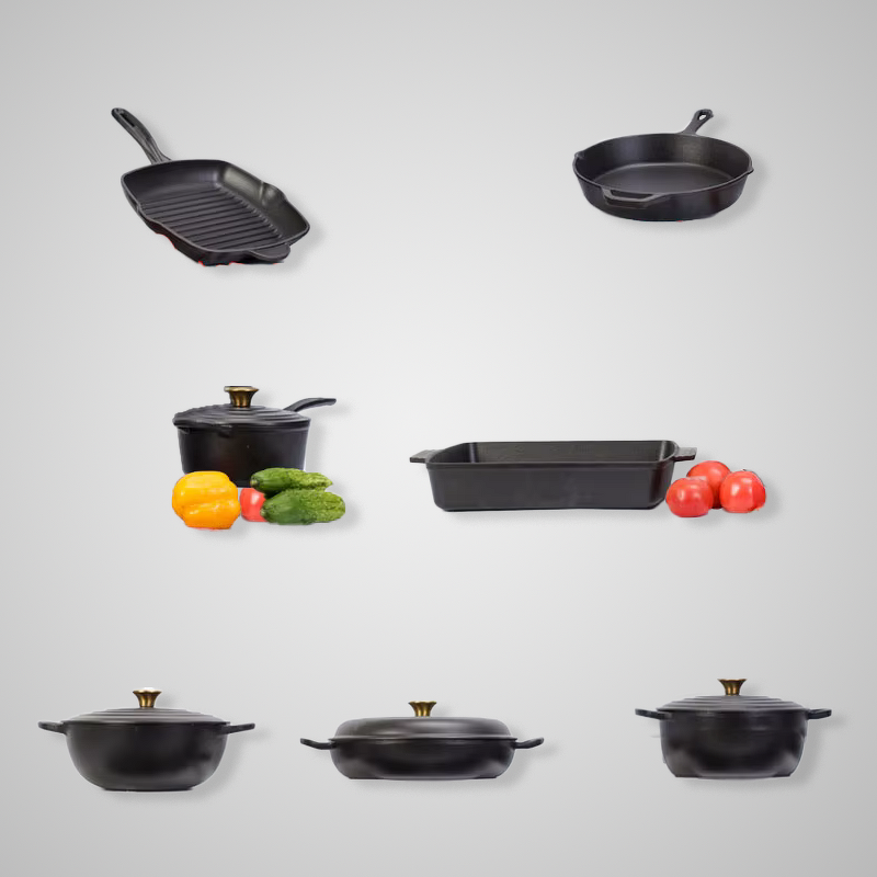 Cast Iron Dutch Oven Set Factory - OEM/ODM Custom 7-Piece Cast Iron Dutch Oven Cookware Set Enamel Coating for Oven Safety