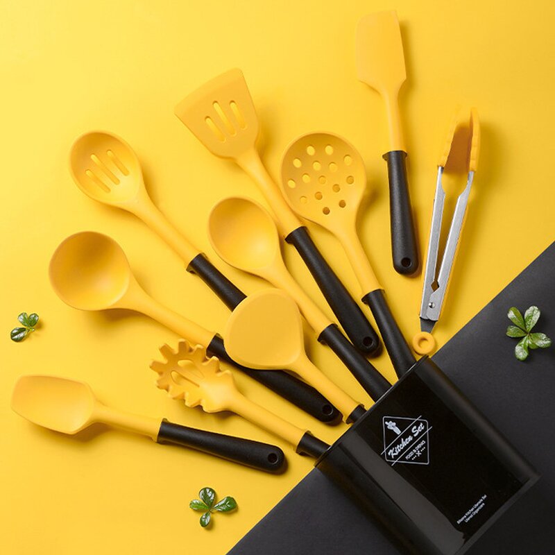 Kitchen Gadget Utensil Set Factory - OEM/ODM Custom Food Safe BPA Free Heat Resistant Yellow Spatula Turner Set