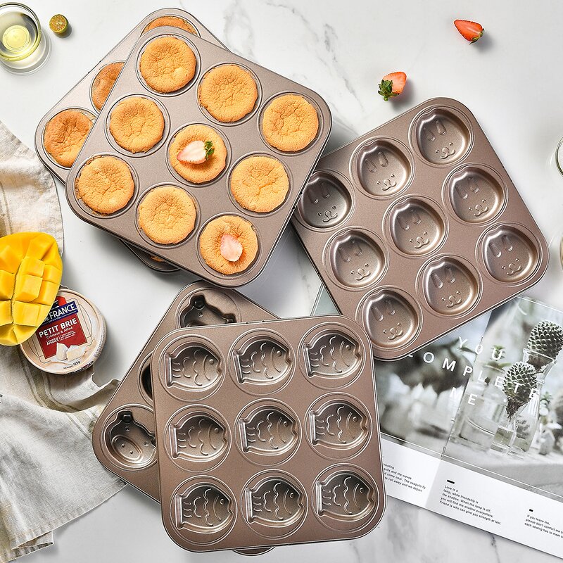 Animal Cake Baking Mold Manufacturer - OEM/ODM Custom 9 Cups Nonstick Carbon Steel Bakeware Champagne Gold Animal Cake Mold