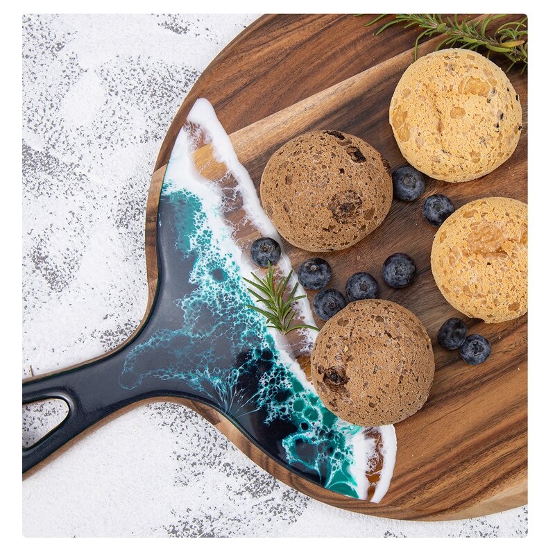 Cheese Board Cutting Block Factory - OEM/ODM Custom Wholesale Acacia Wood Epoxy Resin Blue Wave Cheese Board with Handle
