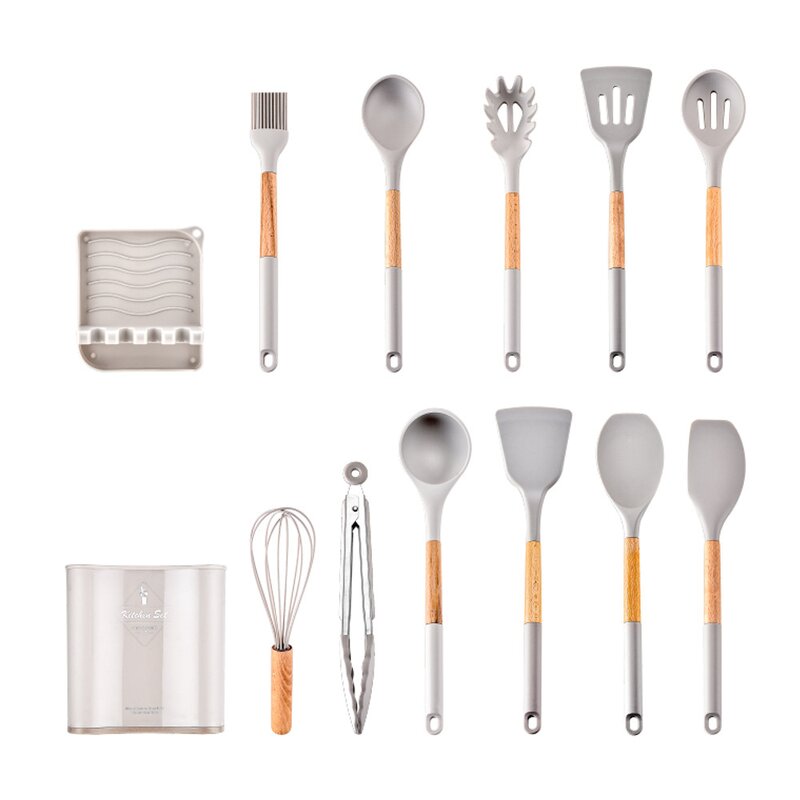 Kitchenware Accessories Manufacturer - OEM/ODM Custom Food Grade 13PCS Wooden Handle Silicone Kitchen Utensil Set