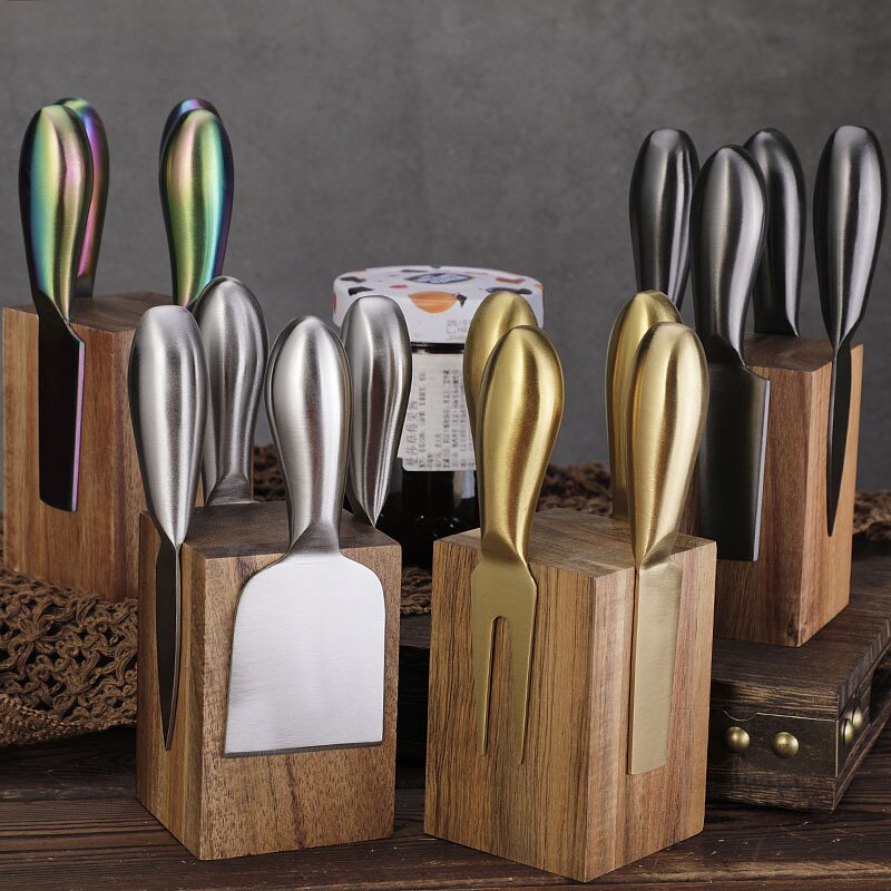 Cheese Knives Holder Set Manufacturer - OEM/ODM Custom Kitchen Gadgets Cheese Tools Gold Rainbow Stainless Steel Knives Holder
