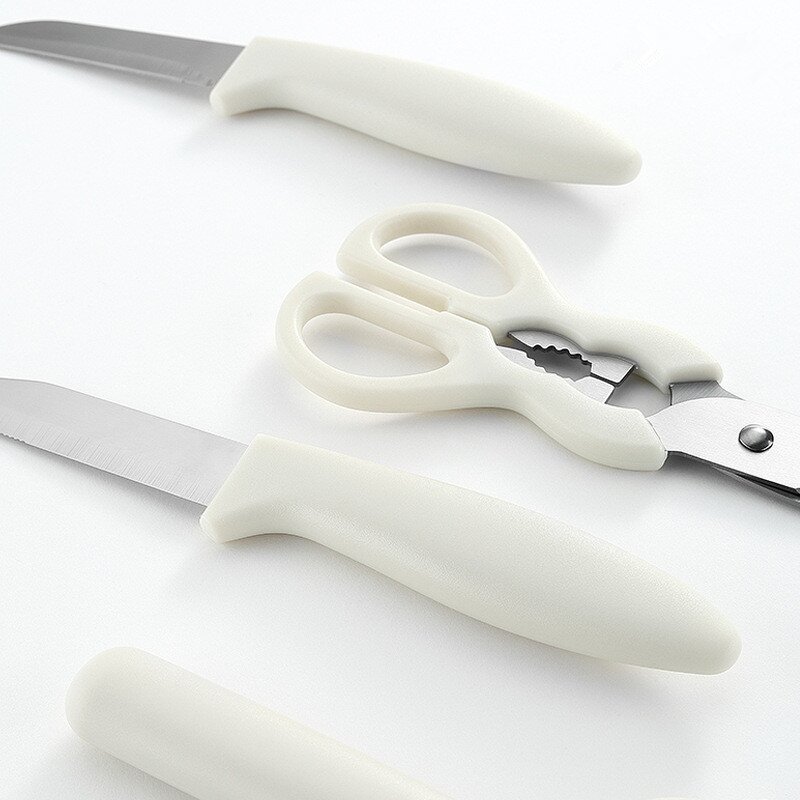 White Kitchen Gadgets Set Manufacturer - OEM/ODM Custom White 5 Pcs Home Utensils Kitchen Gadgets Knife Scissors Peeler Set