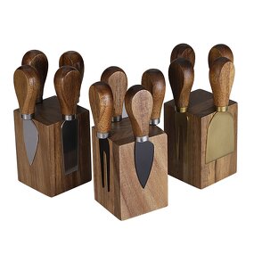Cheese Tools Holder Set Manufacturer - OEM/ODM Custom Kitchen Gadgets Cheese Tools Stainless Steel Cheese Knife Wood Holder
