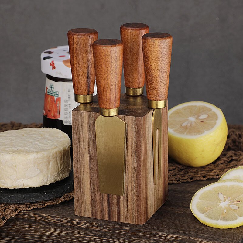 Cheese Tools Set Manufacturer - OEM/ODM Custom Kitchen Gadgets Cheese Tools Stainless Steel Cheese Knife Wood Holder Set