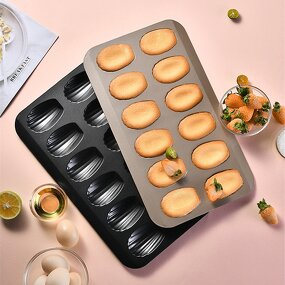 Shell Baking Mold Manufacturer - OEM/ODM Custom 12 Cups Shell Nonstick Carbon Steel Bakeware Champagne Gold Cake Mold