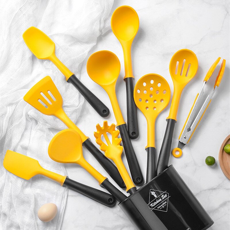 Kitchen Gadget Utensil Set Factory - OEM/ODM Custom Food Safe BPA Free Heat Resistant Yellow Spatula Turner Set