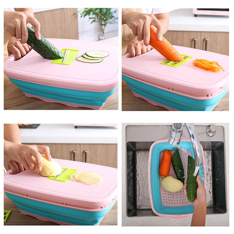 Foldable Cutting Board Factory - OEM/ODM Custom Kitchen Gadgets Gift Set Multi Function Foldable Plastic Silicone Cutting Board