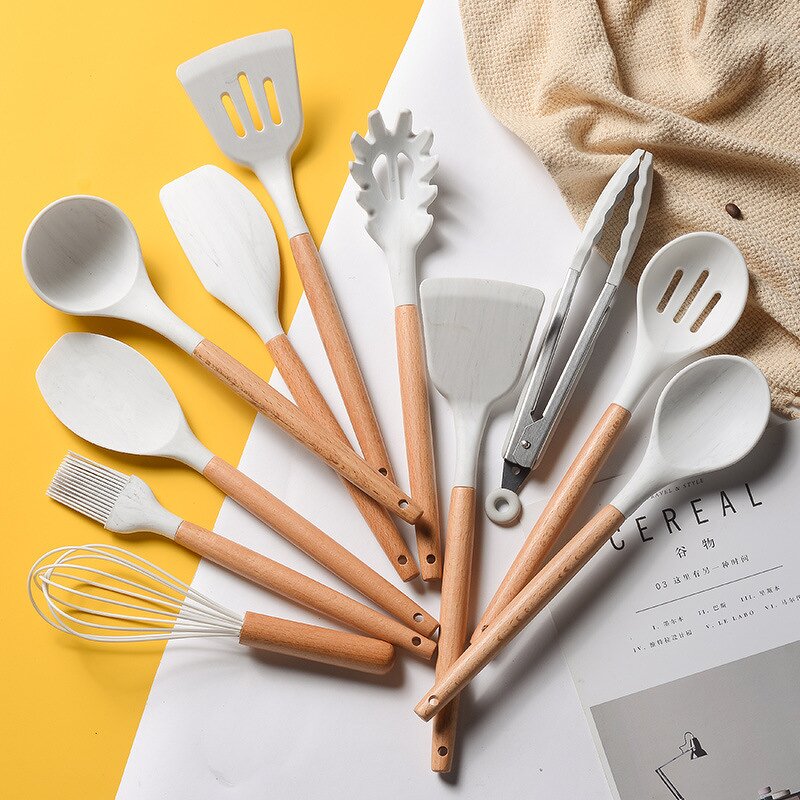 Hot Selling Kitchen Utensil Set Factory - OEM/ODM Custom Hot Selling 11pcs Wood Handle Silicone Kitchen Cooking Utensil Set
