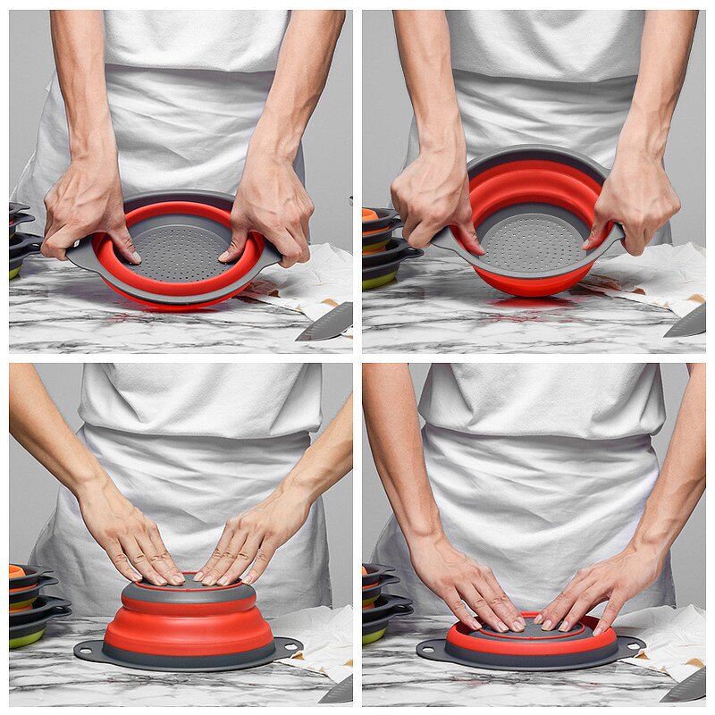 Collapsible Drain Basket Manufacturer - OEM/ODM Custom Collapsible Round Vegetable Fruit Pasta Drain Basket Silicone