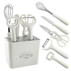 White Kitchen Utensils Set Factory - OEM/ODM Custom White Home Kitchen Utensils Opener Egg Beater Peeler Tools Set
