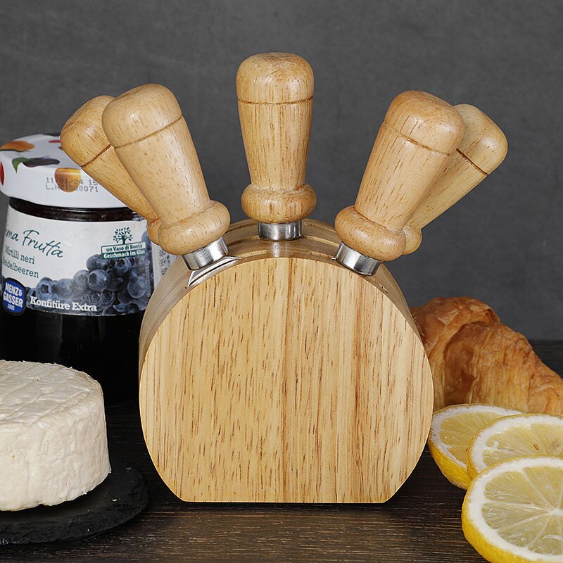 Cheese Tools Set Manufacturer - OEM/ODM Custom Kitchen Gadgets Cheese Tools Stainless Steel Cheese Knives Oak Wood Holder