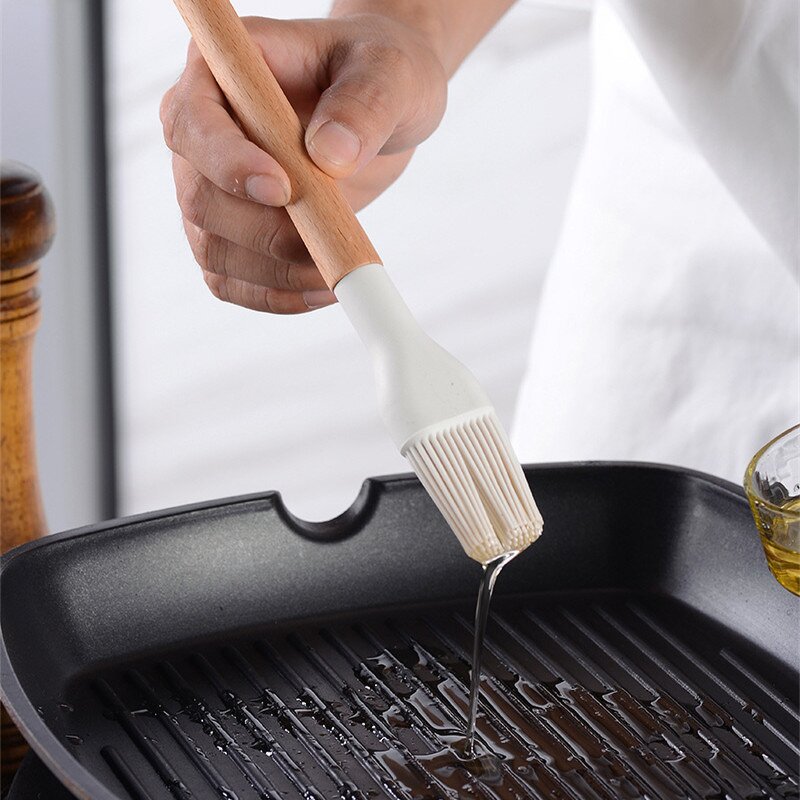 Kitchen Utensil Set Factory - OEM/ODM Custom Food Safe Nonstick White Silicone Utensil Set with Wooden Handle
