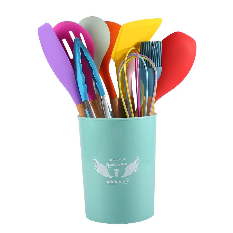 15pcs Kitchen Utensil Set Manufacturer - OEM/ODM Custom 15pcs Wooden Handle Silicone Utensil Set with Holder Hook