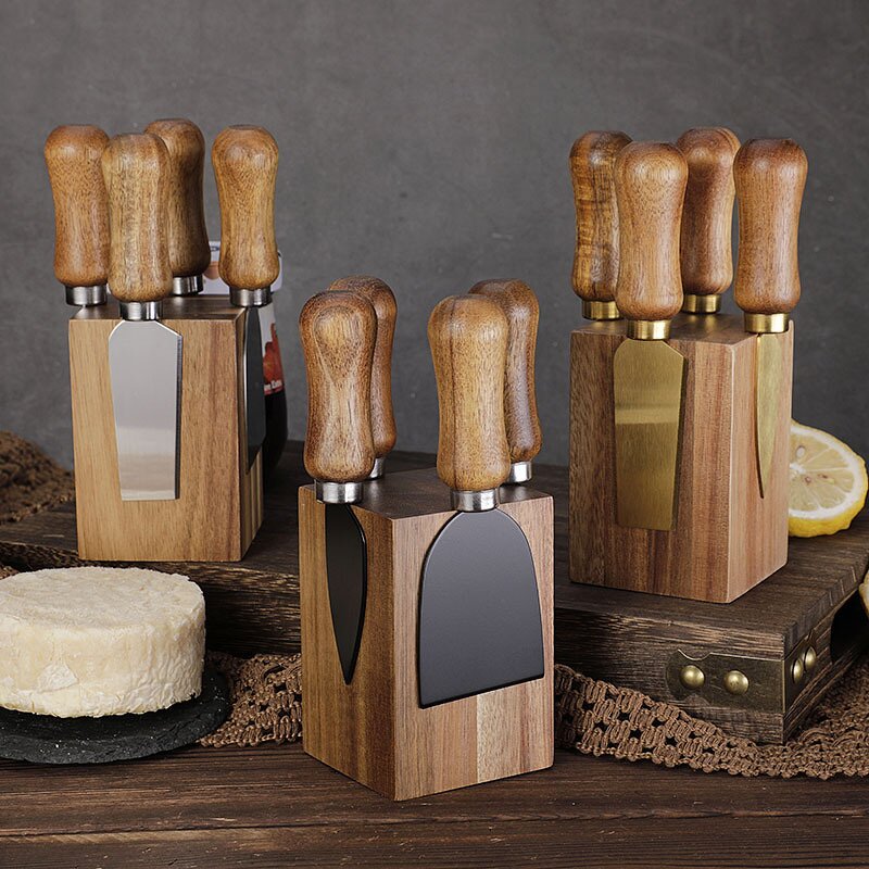 Stainless Steel Cheese Knife Holder Factory - OEM/ODM Custom Kitchen Gadgets Stainless Steel Cheese Knife Acacia Wood Holder