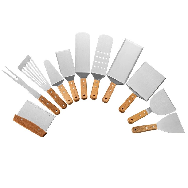 Barbecue Turners Set Factory - OEM/ODM Custom Barbecue Turners Metal Spatula Set Griddle Long Spatula Scraper