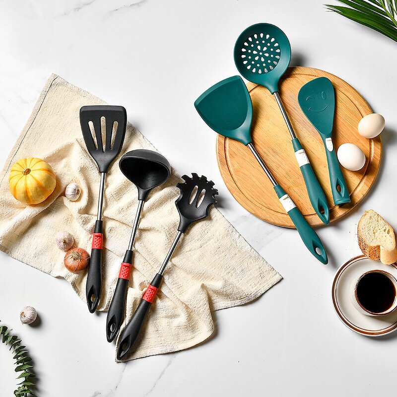 Stainless Steel Silicone Utensils Set Factory - OEM/ODM Custom Stainless Steel Silicone Kitchen Accessories Spatula Set