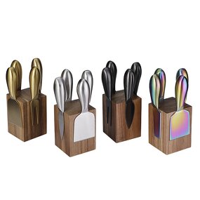 Cheese Knives Holder Set Manufacturer - OEM/ODM Custom Kitchen Gadgets Cheese Tools Gold Rainbow Stainless Steel Knives Holder
