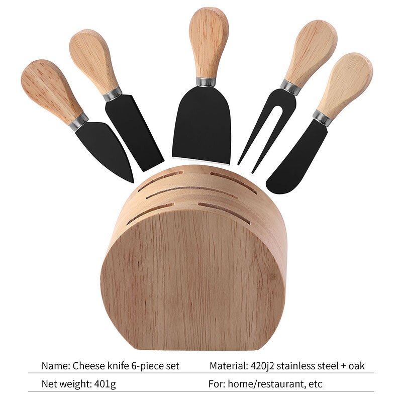 Cheese Knives and Oak Wood Set Manufacturer - OEM/ODM Custom Kitchen Gadgets Cheese Tools Stainless Steel Cheese Knives Oak