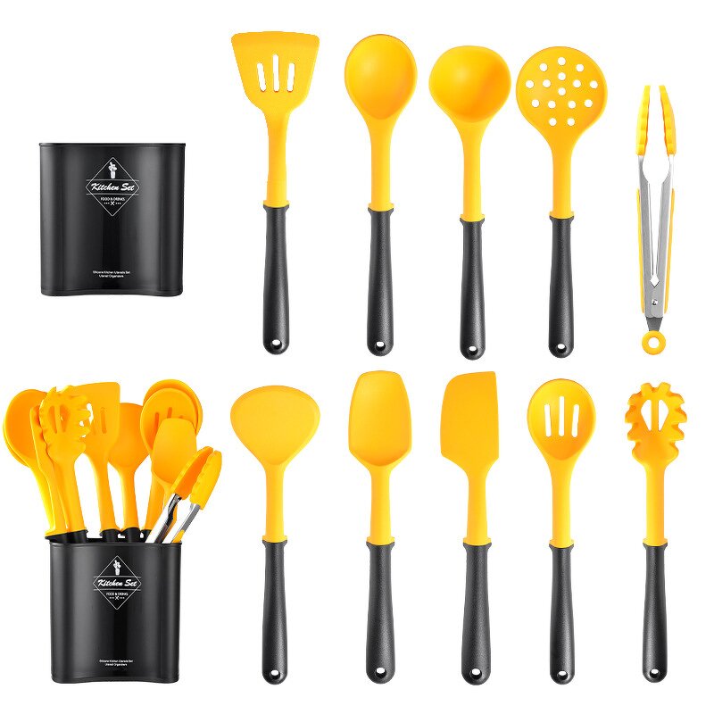 Kitchen Gadget Utensil Set Factory - OEM/ODM Custom Food Safe BPA Free Heat Resistant Yellow Spatula Turner Set